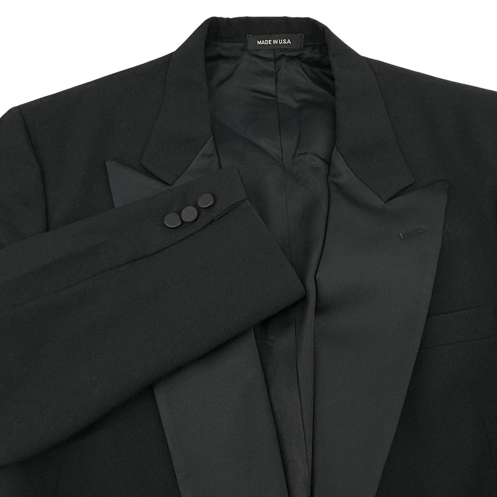 Tuxedo Jacket Mens 44R Black Double Breasted Peak Lapel Made in USA